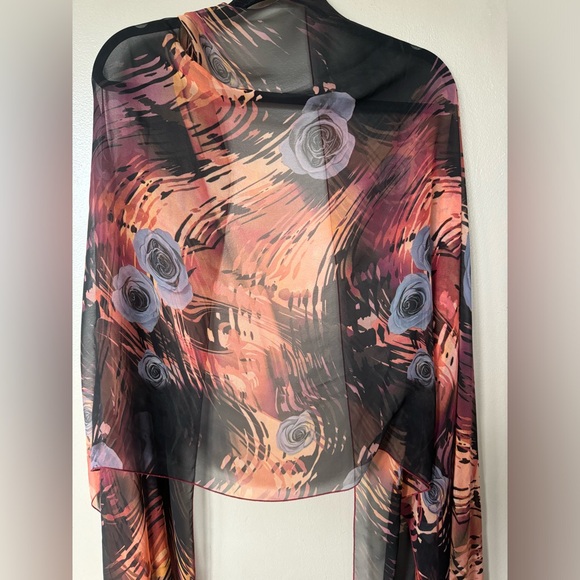 EUC Extra Long Sheer Scarf Wrap Elegant Formal Evening Wear Cultural Sari Floral - Picture 3 of 4